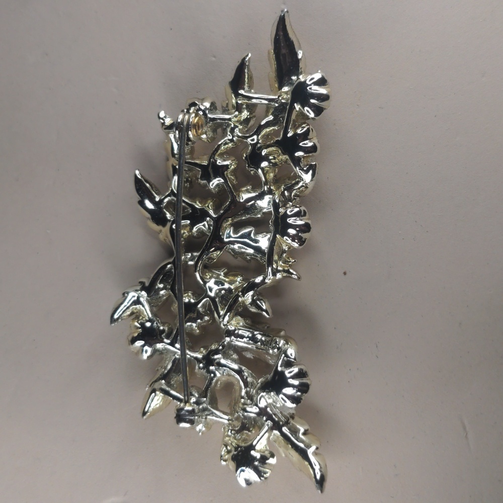 Vintage 60s laurel brooch rhinestones crystals gold tone leaves mcm - Picture 5 of 8
